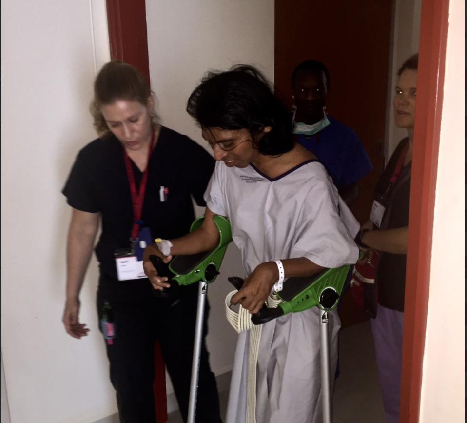 Juan Maneul taking his first steps after bilateral hip surgery in 2018