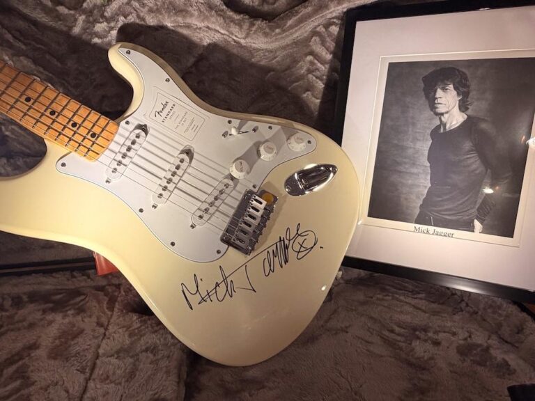 Fender Stratocaster signed and donated by Sir Mick Jagger supporting OpWalk LA﻿