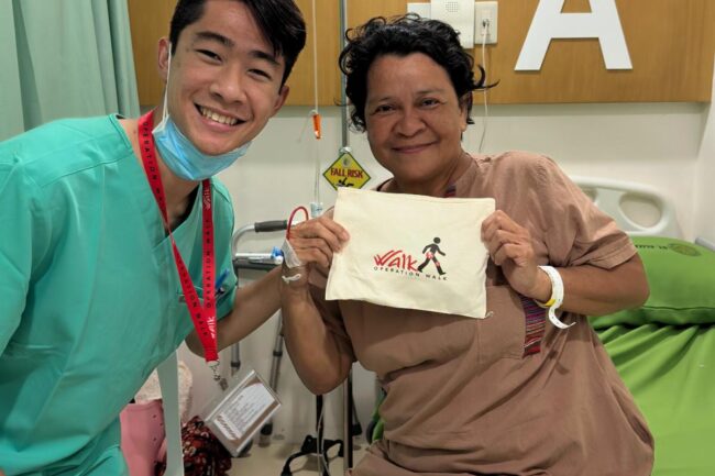 Zen Shimabukuro distributing post-op bag